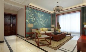 国奥玫瑰园132平中式风格客厅沙发背景墙装饰图