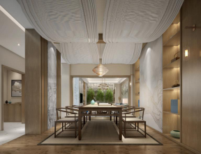 吉宝澜岸铭邸新中式风格别墅餐厅创意吊顶图片