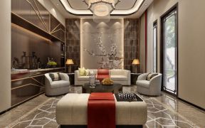 香樟园1200平方新中式别墅休闲客厅装修设计图片