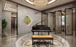 香樟园1200平方新中式别墅门厅钢琴摆放效果图片