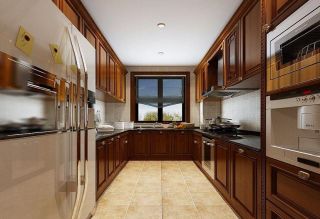 御景山270平别墅美式风格厨房实木橱柜设计图