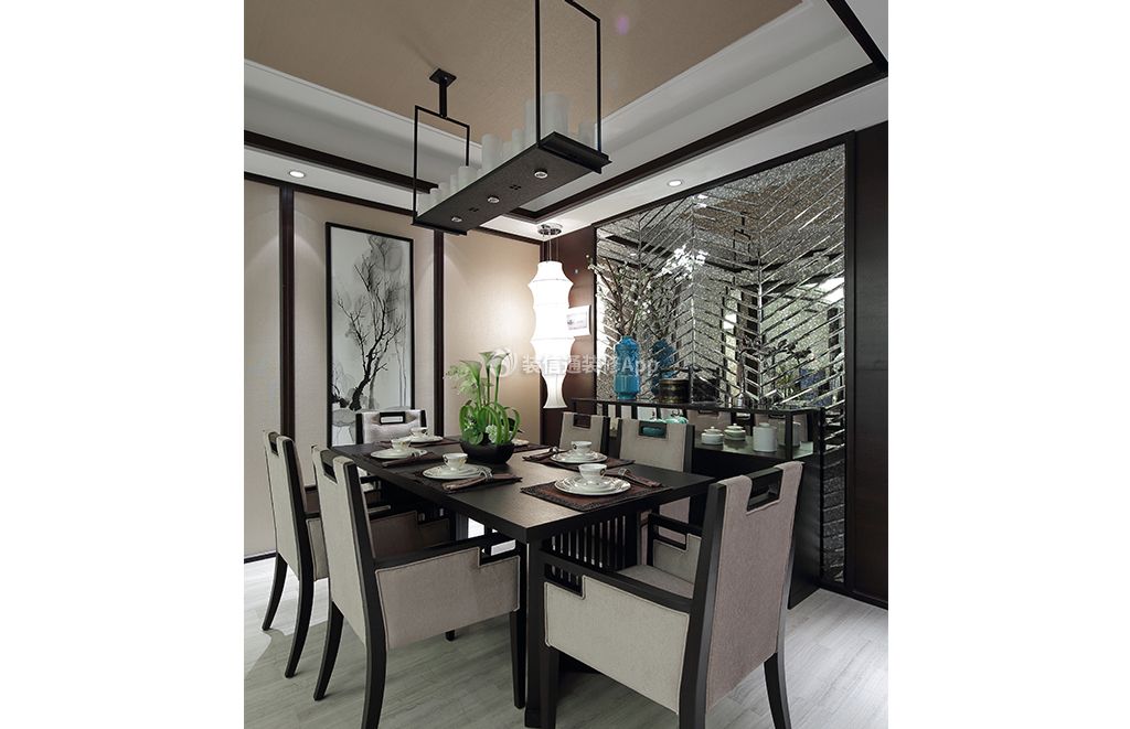 绿城上海御园新中式132平三居室餐厅装修案例