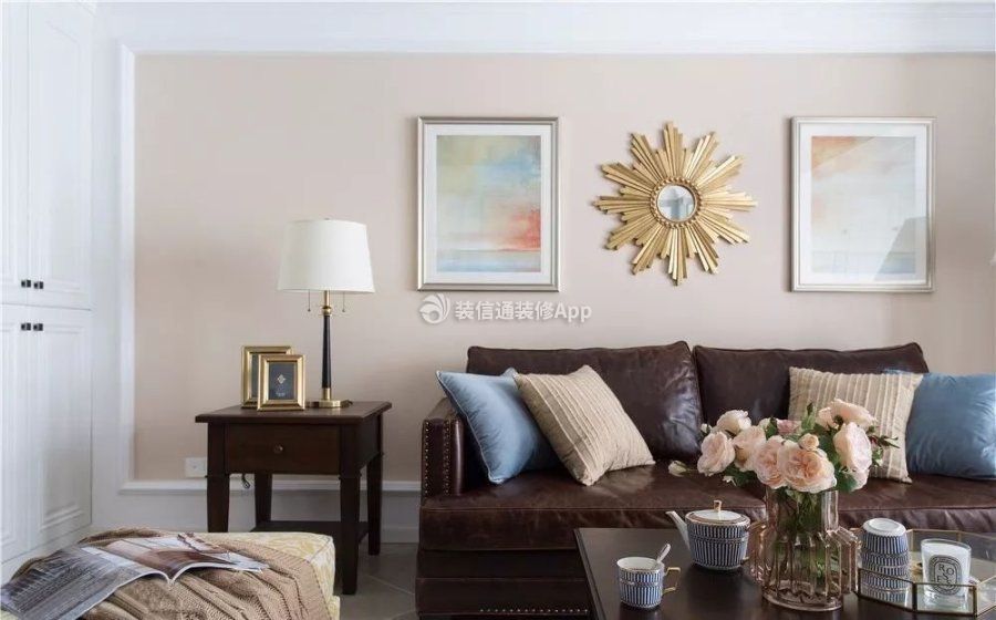 南湖御景三居130平美式风格客厅沙发装修设计效果图