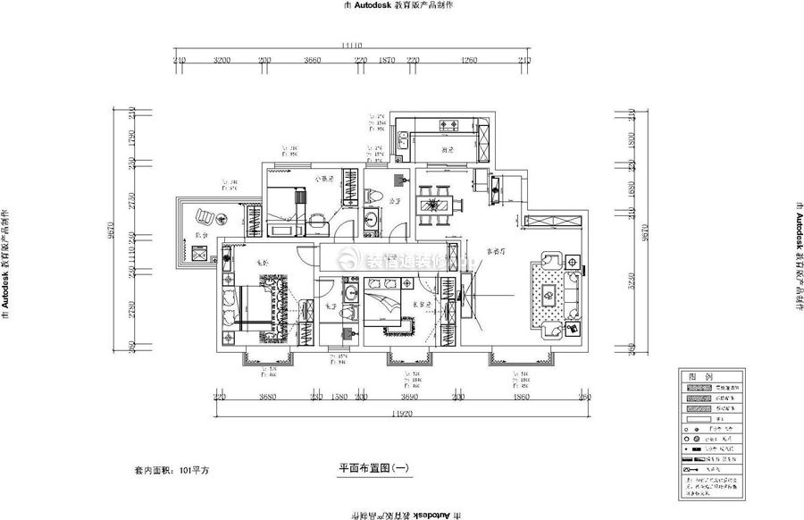 綠地生態(tài)城130平米三居室簡歐風(fēng)格平面圖欣賞