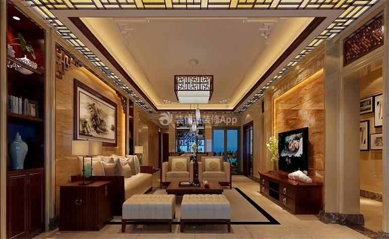 中式风格186平三居室客厅装修效果图片大全