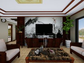 中式风格108平米三居室客厅装修效果图片大全