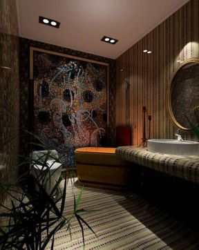遂宁大院别墅210平东南亚风格卫生间浴缸效果图片