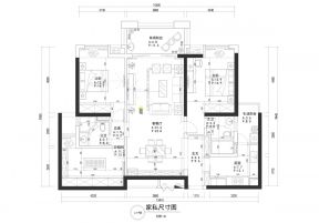 滨江一号130平米三居室现代风格平面图