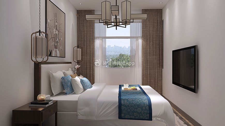 南沙滩小区新中式55平二居室卧室装修案例