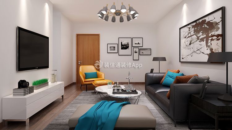 香溪家园现代简约125平三居室客厅装修案例