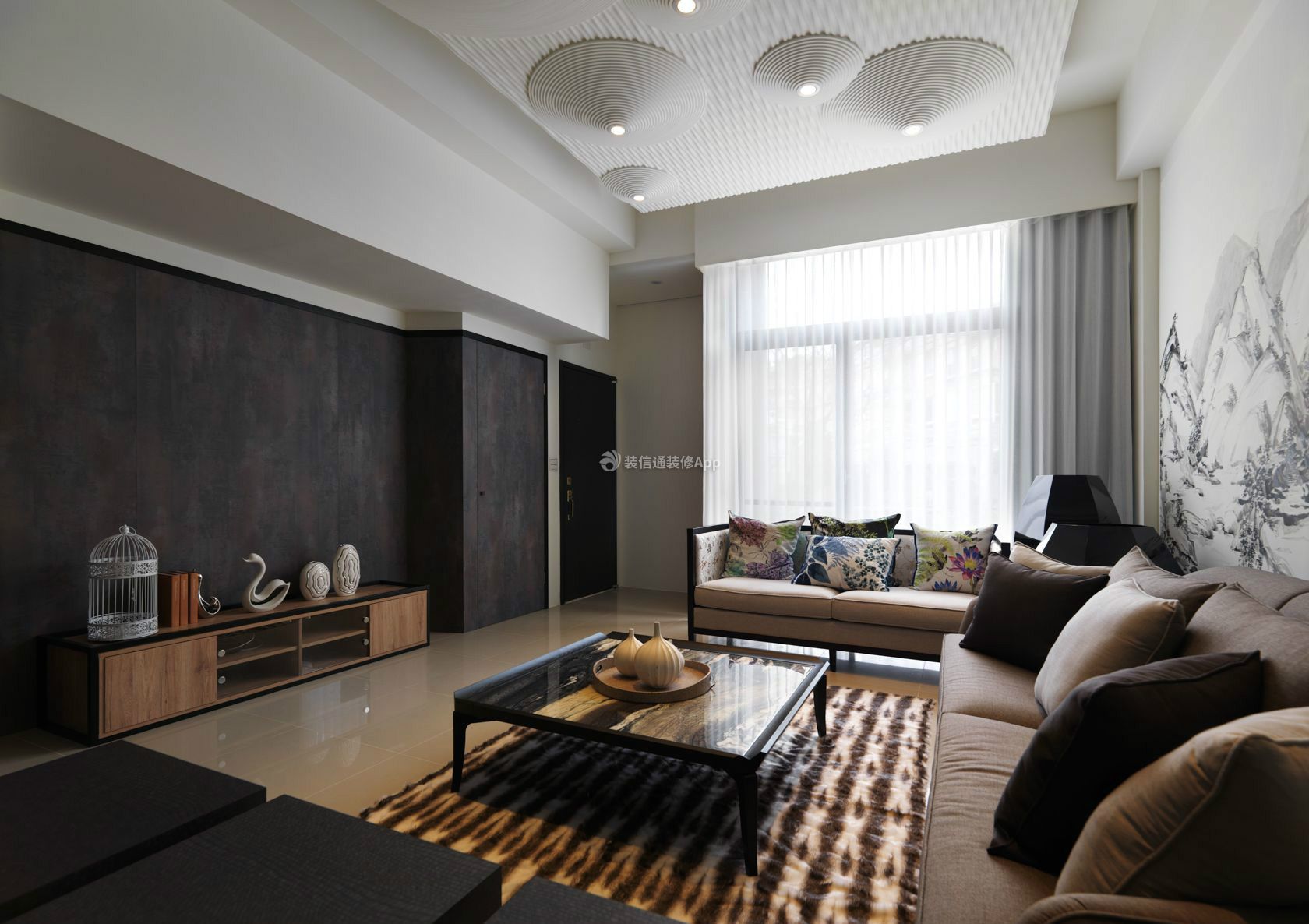 华远海蓝城二居89平中式风格客厅装饰设计效果图