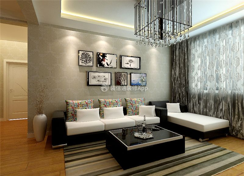 香江城三居120平现代风格客厅沙发装修设计效果图