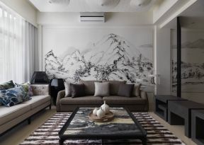 华远海蓝城二居89平中式风格客厅沙发装修设计效果图