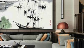 智慧之城122平米新中式风格客厅装饰画设计图