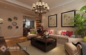 佳源巴黎都市二居110平美式风格客厅沙发装修设计效果图