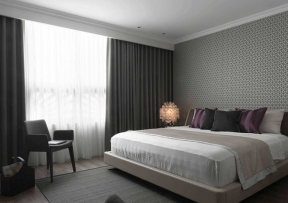 英利狮城花园87㎡现代简约卧室窗帘装修效果图
