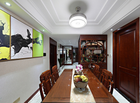 中式风格118平米三居室餐厅装修效果图片大全