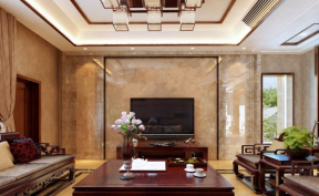 桃都国际350平独栋别墅新中式客厅电视墙效果图