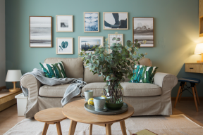 海信天山郡两居82平北欧风格客厅布艺沙发设计图