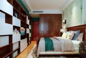 中建悦海和园三居120平美式风格卧室书柜装修图片