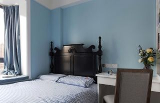 小户型美式风格儿童房卧室蓝色墙面装修图片