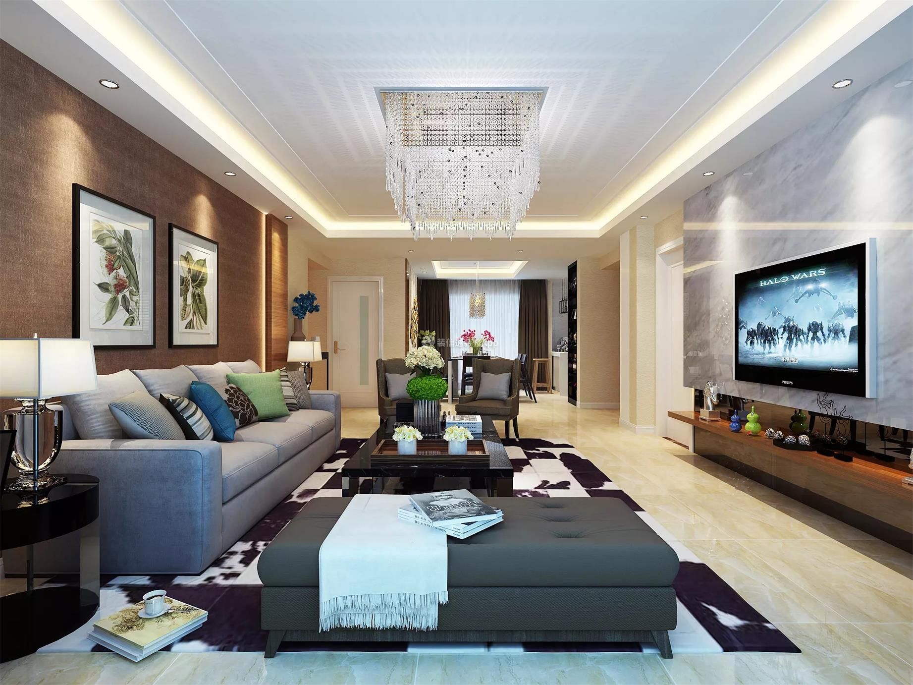 中海国际公馆现代简约135平三居室客厅装修案例