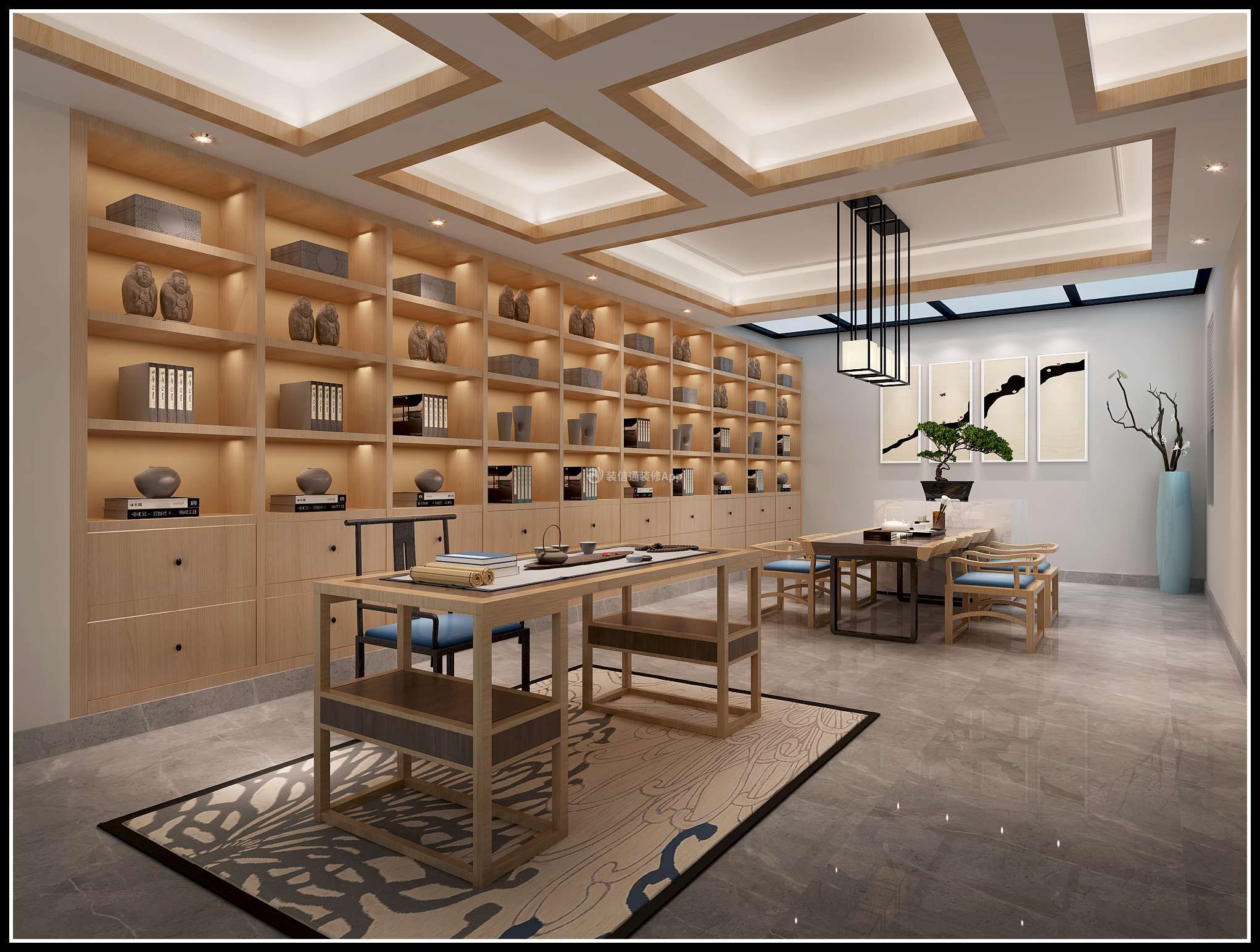 香岛御墅300平新中式家庭茶室书房整体设计图
