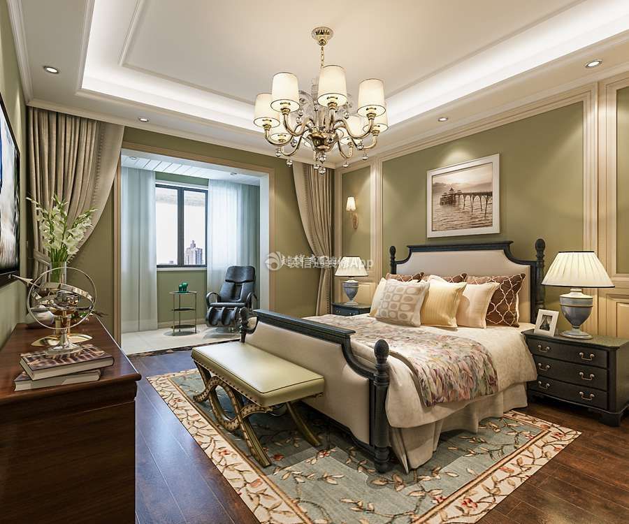 西安海德堡美式风格200平米设计方案 美式卧室装修效果图大全图片