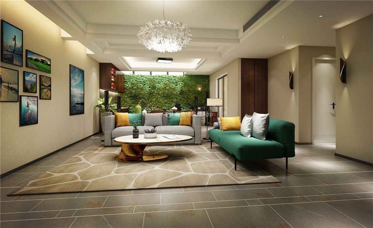 嘉福尚江尊品219平米现代简约二居沙发背景墙装修设计效果图