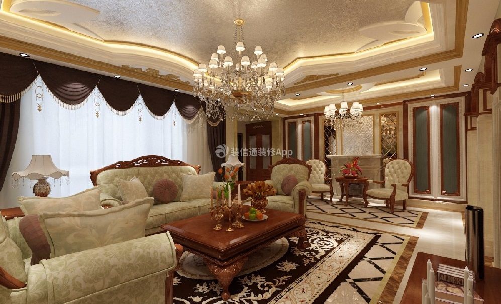  古典欧式别墅客厅装修效果图 古典欧式客厅图片