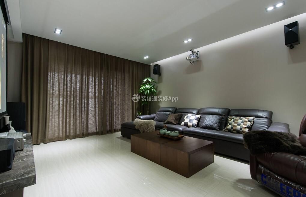74平现代风格两室一厅客厅真皮沙发装修图
