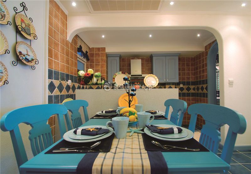 地中海风格87平米两居室餐厅装修效果图片大全