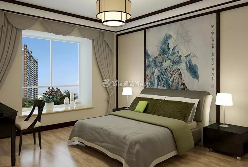 怡和家园中式102平二居室卧室装修案例