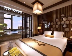 环球汇金湾140㎡新中式卧室吊顶装修效果图