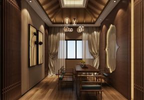 天颐郦城320平别墅中式风格茶室实木桌椅设计图片