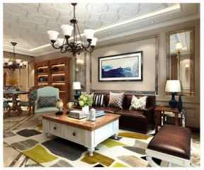 绿地智慧金融城160平美式风格客厅茶几装修设计图