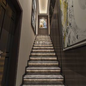 逸翠园别墅300平港式风格楼梯装修设计效果图