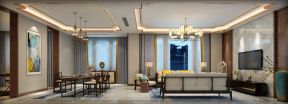 九龙依云别墅500平中式风格客厅餐厅一体装修设计效果图