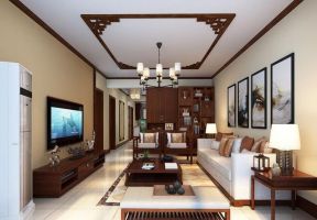 海峰三居130平中式风格客厅实木电视柜设计图
