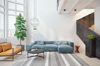 欧亚国际65平米现代简约复式楼沙发背景墙装修设计效果图装修