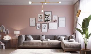 时尚混搭家庭客厅粉色背景墙面装修图片大全