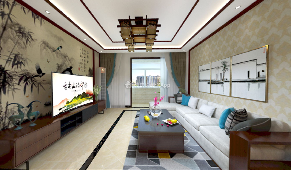 泰山公馆123平米三居中式风格客厅装修效果图