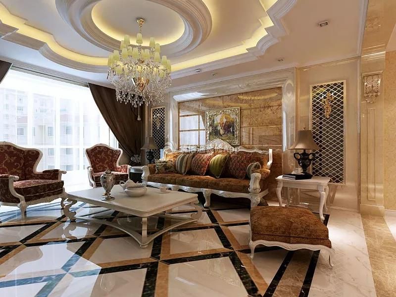 佳水豪庭128平欧式古典风格客厅沙发背景墙设计图