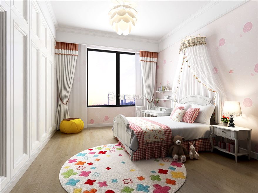 翡翠明珠两居160平美式风格儿童房床幔图片