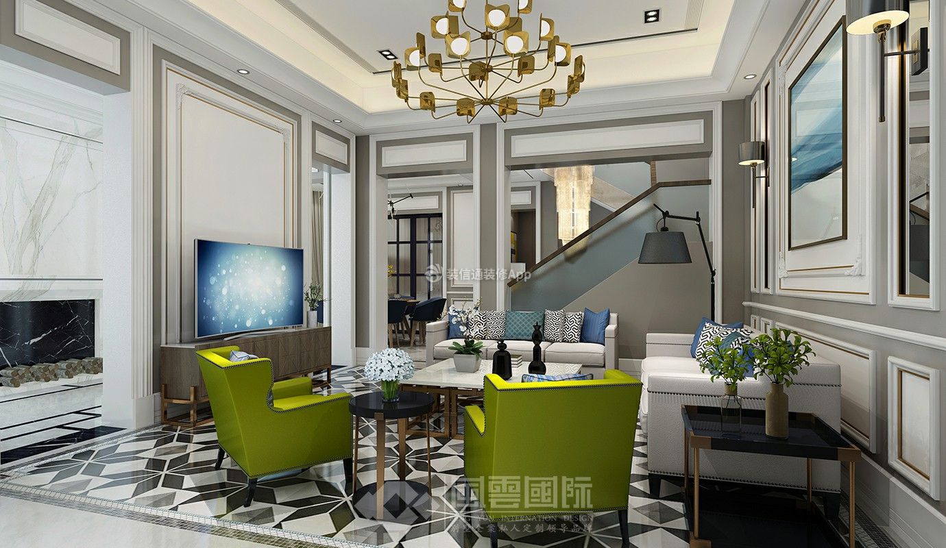 西溪海500㎡现代欧式别墅客厅装修效果图