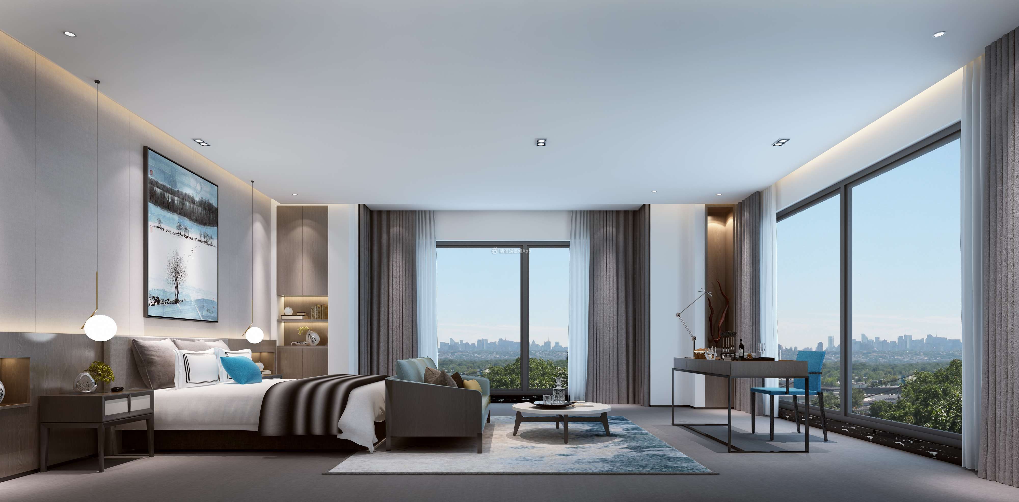 600平现代风格别墅别墅卧室落地窗设计效果图片
