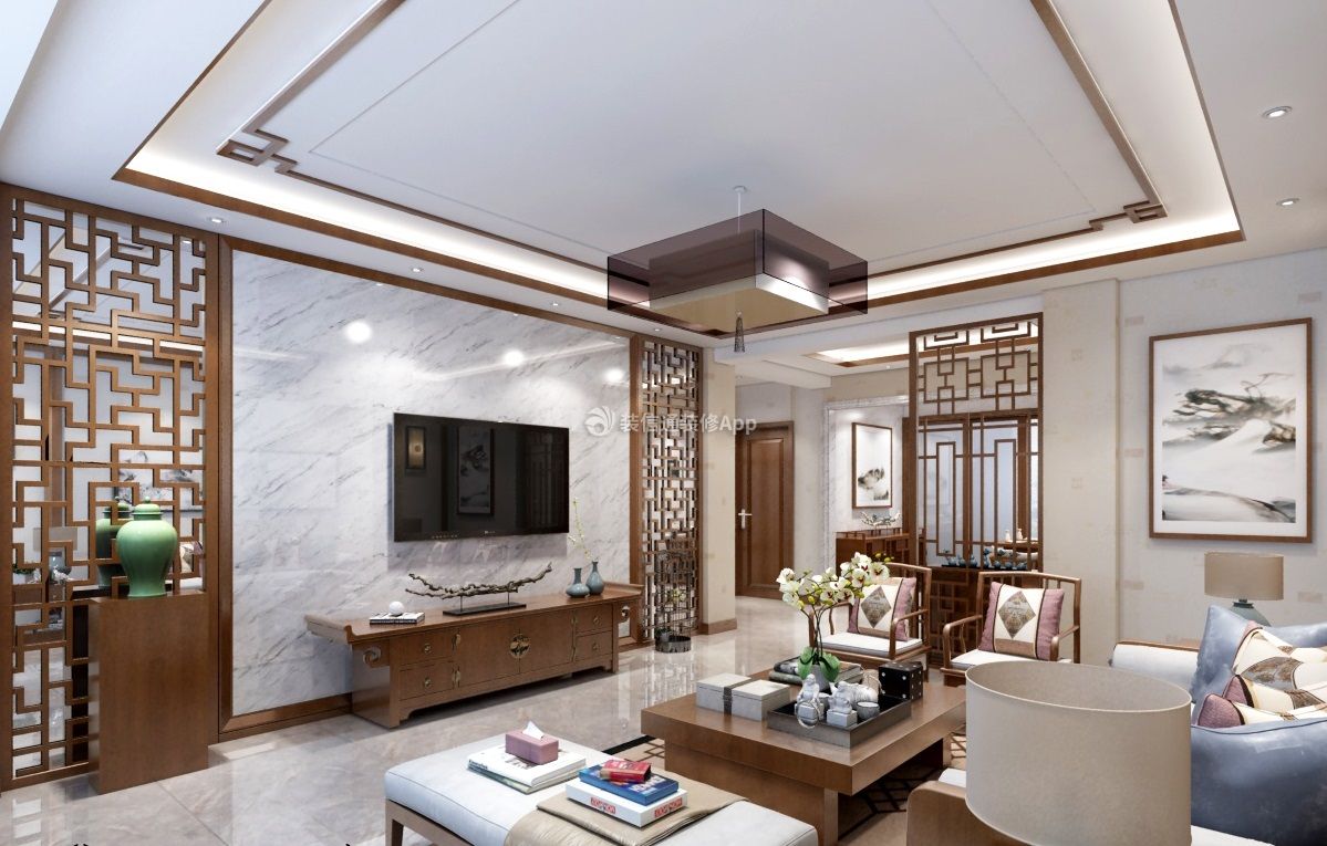 中式风格三居101平客厅装修设计效果图欣赏