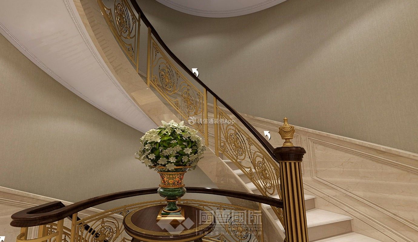 绿城玫瑰园300㎡美式风格别墅楼梯装修效果图