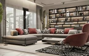 152平米三居室现代风格客厅沙发背景墙装修设计效果图
