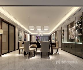 华侨城纯水岸新中式240平别墅餐厅装修案例